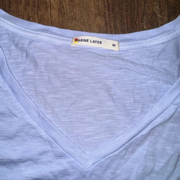Marine Layer Light Blue Boyfriend V-Neck Top - Picture 3 of 4